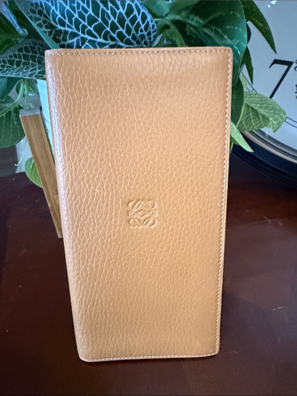 Loewe Camel Pebbled Leather Tall Wallet